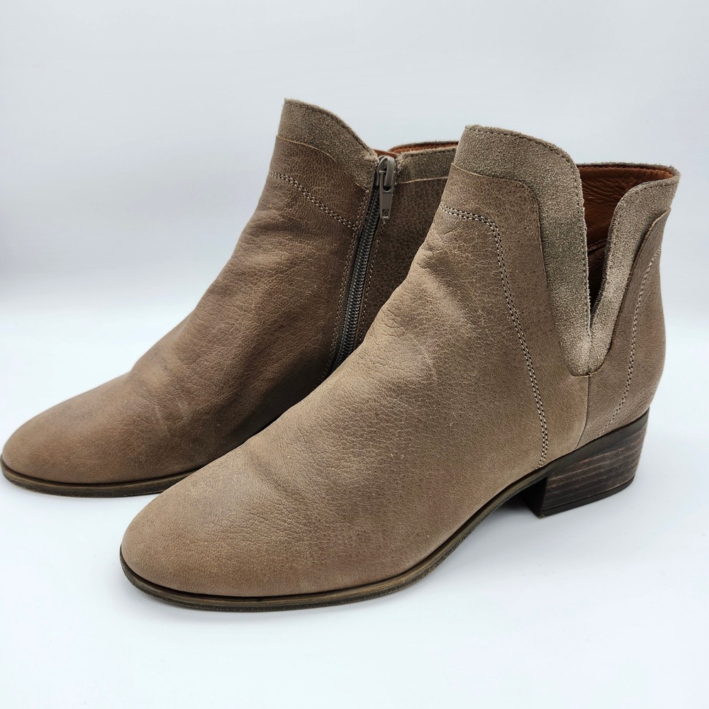 Lucky Brand Lelah Leather Ankle Boots Booties Taupe Brown Suede Western Shoes